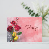 Chic Rode & Gele Rozen RSVP Kaartje (Staand voorkant)