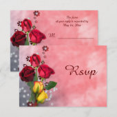 Chic Rode & Gele Rozen RSVP Kaartje (Voorkant / Achterkant)