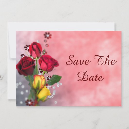 Chic Rode & Gele Rozen Verjaardag Save The Date (Voorkant)