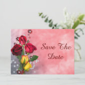 Chic Rode & Gele Rozen Verjaardag Save The Date (Staand voorkant)