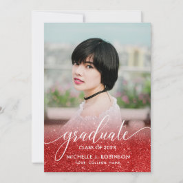 Chic Rode Glitter Ombre Meisjesachtige Foto Afstud Aankondiging