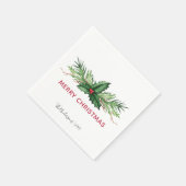 Chic Rode Hulst Geschilderde Boeket Kerst Vakantie Servet (Hoek)