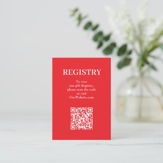 Chic Rode Huwelijksregister QR Code Informatiekaartje (Staand voorkant)