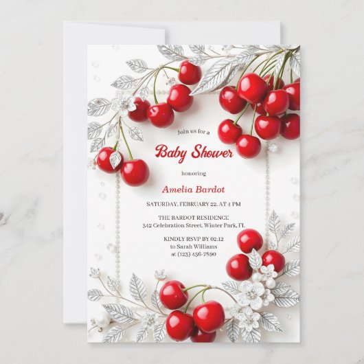 Chic rode kersen thema meisje Baby shower Kaart (Voorkant)