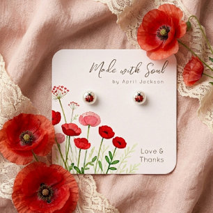 Chic Rode Klaproos Bloem Sieraden Display TMF26 Vierkante Visitekaartjes