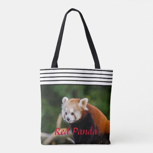 Chic rode panda gestreept tote bag (Achterkant)
