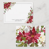 Chic Rode Poinsettia Hulst Bloemige Kerst Feestdag Notitiekaartje (Voorkant / Achterkant)