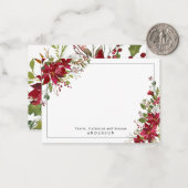 Chic Rode Poinsettia Hulst Bloemige Kerst Feestdag Notitiekaartje (Voorkant / Achterkant in situ)