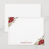 Chic rode Poinsettia Kerst Watercolor Bloemen  Notitiekaartje (Voorkant / Achterkant)