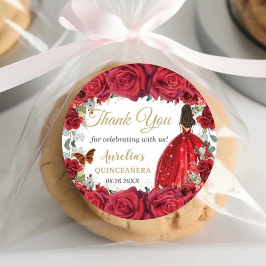 Chic Rode Rozen Bloem Vlinders Prinses Favor Ronde Sticker