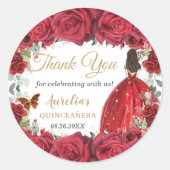 Chic Rode Rozen Bloem Vlinders Prinses Favor Ronde Sticker (Voorkant)