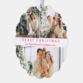 Chic Rode Script 3 Foto Collage Prettig Kerstfeest Ornament Kaart (Links)