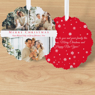 Chic Rode Script 3 Foto Collage Prettig Kerstfeest Ornament Kaart