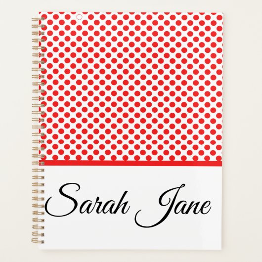Chic Rode Stippen Elegante Schrift Aangepaste Naam Planner (Voorkant)