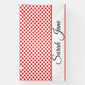 Chic Rode Stippen Elegante Script Naam op Maat Spandoek (Verticaal)