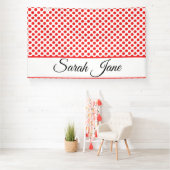 Chic Rode Stippen Elegante Script Naam op Maat Spandoek (Insitu)