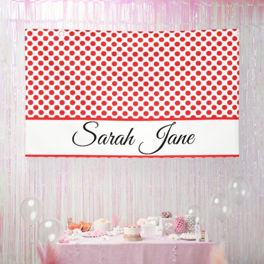 Chic Rode Stippen Elegante Script Naam op Maat Spandoek (Feest)