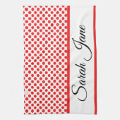 Chic Rode Stippen Elegante Script Naam op Maat Theedoek (Verticaal)