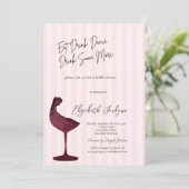Chic rode wijn glas roze gestreept kaart (Staand voorkant)