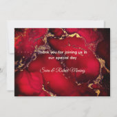 Chic rode zwarte druipende glitters monogram bedankkaart (Achterkant)