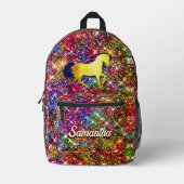 Chic rode zwarte iriserende faux glitter eenhoorn bedrukte rugzak (Voorkant)