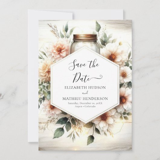 Chic Romance Mason Jar Wedding Save The Date (Voorkant)