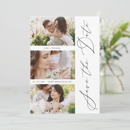 Chic Romantic 3 Photos Wedding Trendy Engagement Save The Date (Staand voorkant)