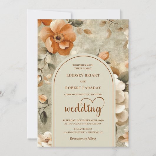 Chic Romantic Boho Burnt Orange Ivory Sage Wedding Kaart (Voorkant)