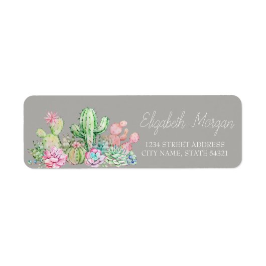 Chic Romantic Cactus Succulent Etiket (Voorkant)