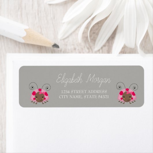 Chic Romantic Cartoon Ladybug-adreslabel Etiket (Insitu)