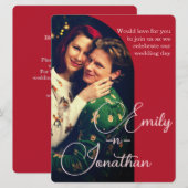 Chic Romantic Deep Red Split Photo QR Wedding Kaart (Voorkant / Achterkant)