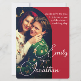 Chic Romantic Deep Red Split Photo QR Wedding Kaart