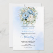 Chic Romantic Dusty Blue Peony Gold Floral Wedding Kaart (Voorkant)