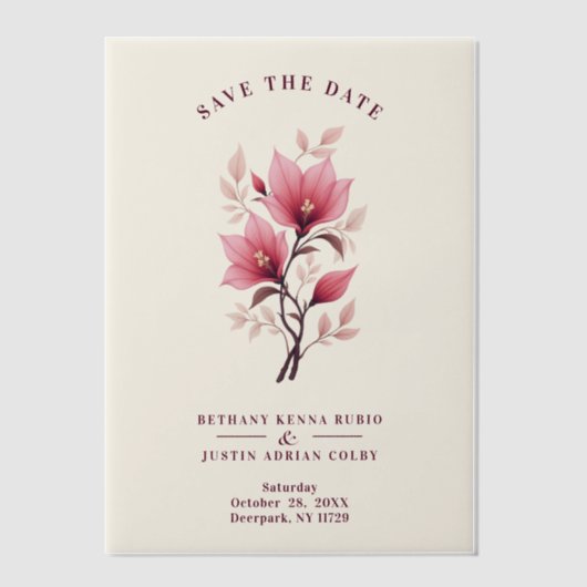 Chic Romantic Floral Botanical Posy in Pink Vellum Uitnodigingen (Voorkant)