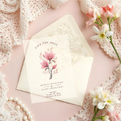 Chic Romantic Floral Botanical Posy in Pink Vellum Uitnodigingen