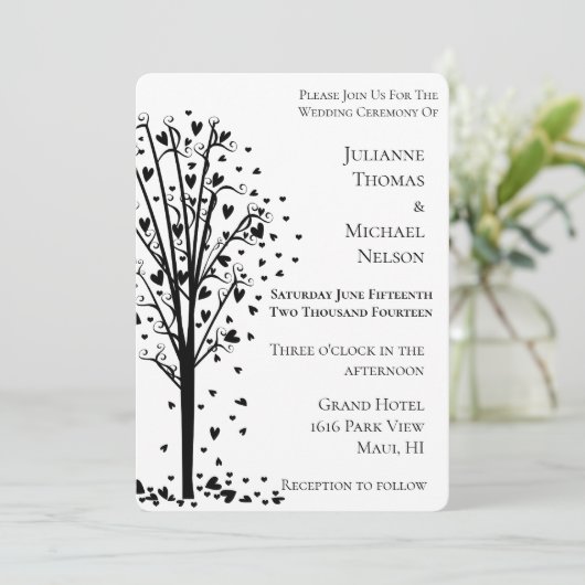 Chic Romantic Hearts Tree Wedding Kaart (Staand voorkant)