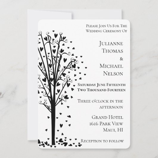 Chic Romantic Hearts Tree Wedding Kaart (Voorkant)