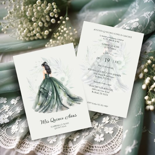Chic Romantic Spanish Quinceañera Green Shades Kaart