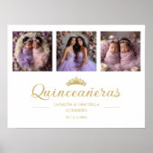 Chic Romantic Then & Now 3-Photo Twins Quinceañera Poster (Voorkant)