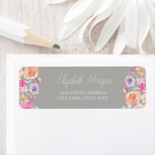 Chic Romantic Waterverf Flowers Address Label (Insitu)