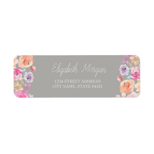 Chic Romantic Waterverf Flowers Address Label (Voorkant)