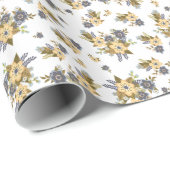 Chic Romantisch Blauw en Geel Bloemen Verjaardag Cadeaupapier (Rol Hoek)