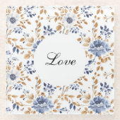 Chic Romantisch Blauw Wit Bloemen Huwelijk Glazen Onderzetter (Voorkant)