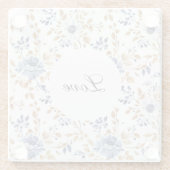 Chic Romantisch Blauw Wit Bloemen Huwelijk Glazen Onderzetter (Achterkant)