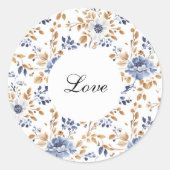 Chic Romantisch Blauw Wit Bloemen Huwelijk Ronde Sticker (Voorkant)