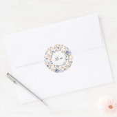 Chic Romantisch Blauw Wit Bloemen Huwelijk Ronde Sticker (Envelop)