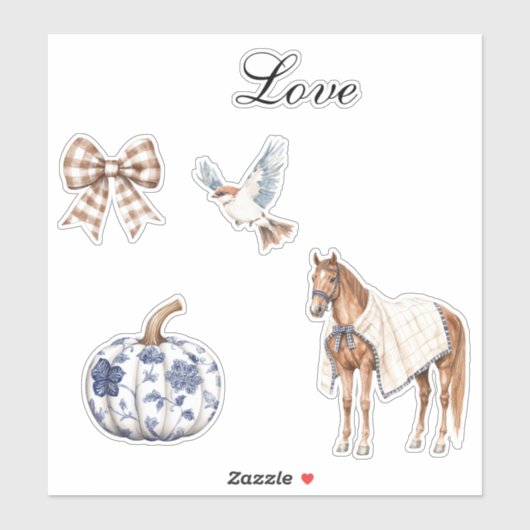 Chic Romantisch Blauw Wit Bloemen Huwelijk Sticker (Vel)