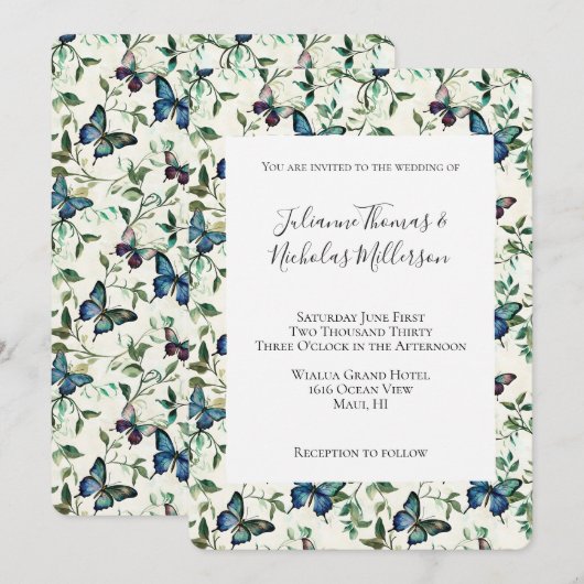 Chic Romantisch Blauwe Vlinders Trouwen Kaart (Voorkant / Achterkant)