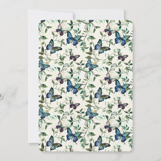 Chic Romantisch Blauwe Vlinders Trouwen Kaart (Achterkant)