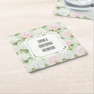 Chic Romantisch Roze Blauw Wit Bloemen Huwelijk Kartonnen Onderzetters
